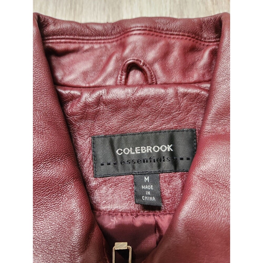 VTG Colebrook Essentials Genuine Leather Jacket Burgundy Zip Front Sz M GUC USA - Picture 3 of 9